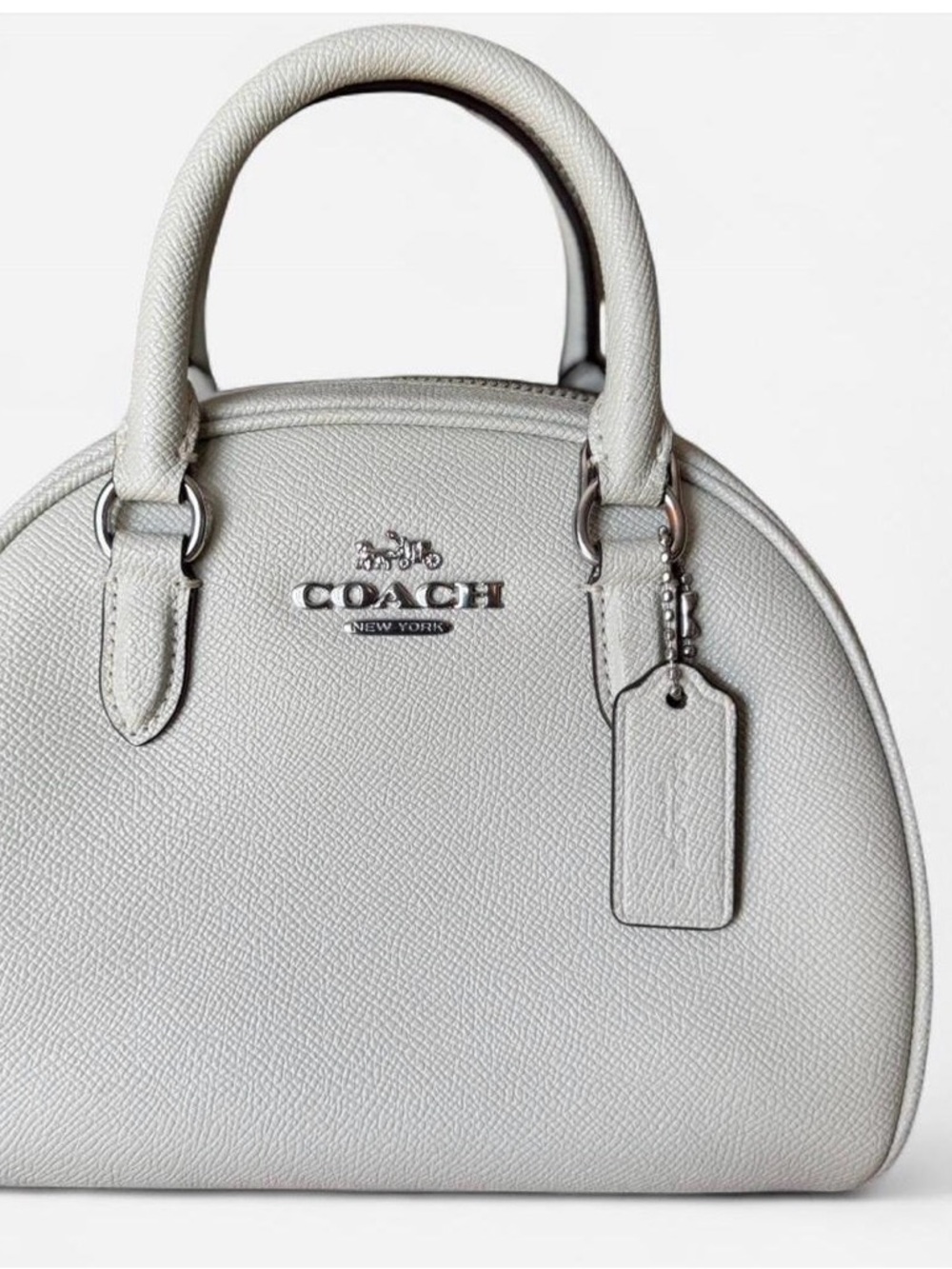 COACH Pebbled Leather Sidney Satchel in Light Gray with Silver Hardware